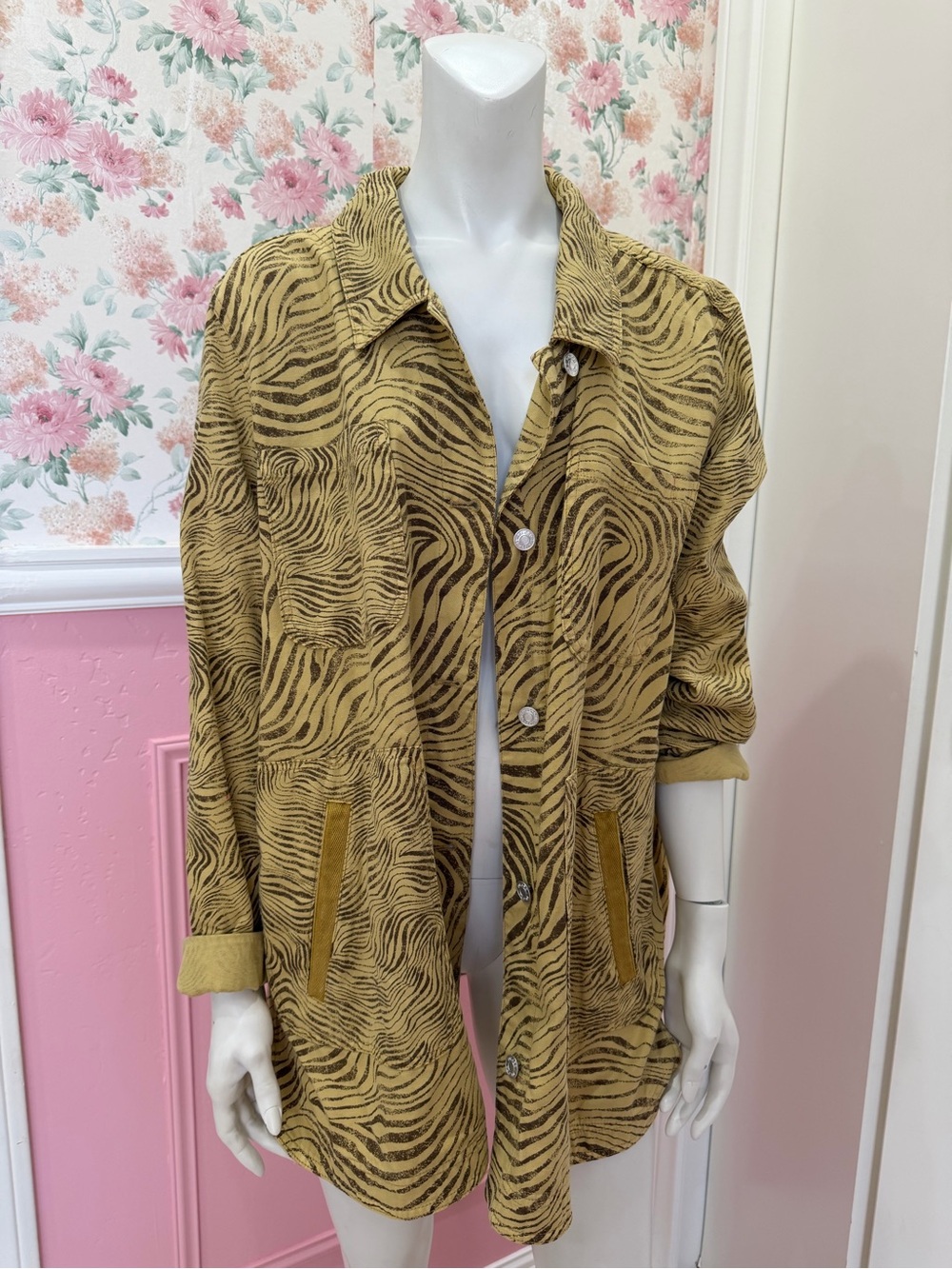 Pilcro Zebra-Print Mustard Button-Down Shirt Jacket